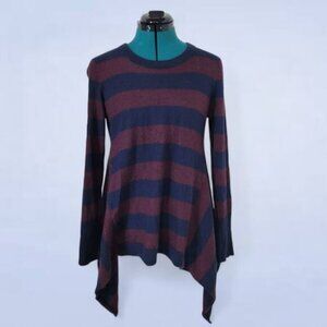Autumn‎ Cashmere Burgundy and Navy Striped 100% Cashmere Sweater - Size Medium